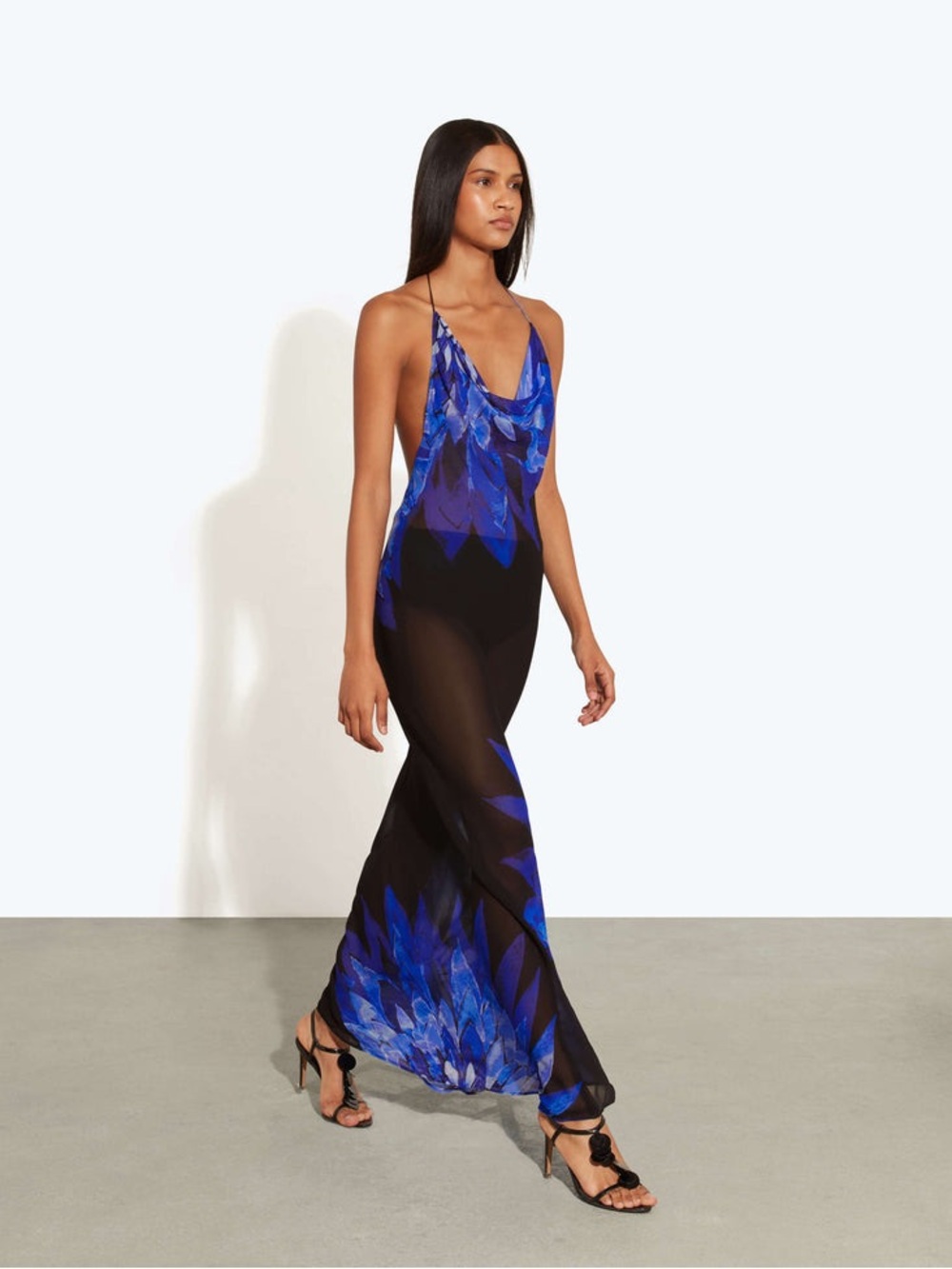 Rat & Boa Black Maxi Dress with Bold Blue Floral Print - Picture 4 of 4